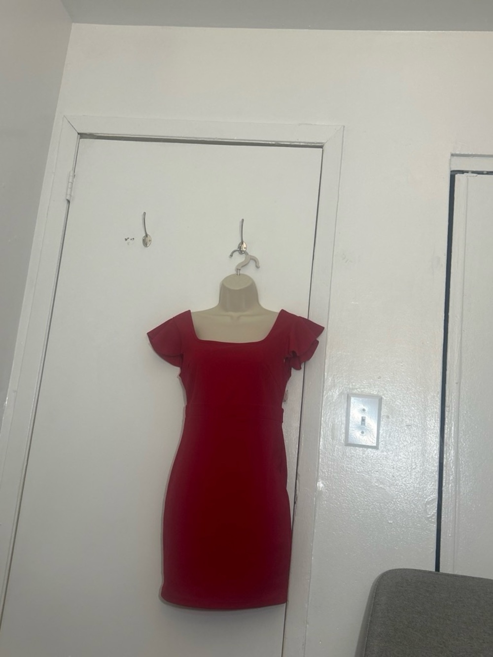 SHEIN Red Square Neck Flutter Sleeve Mini Dress